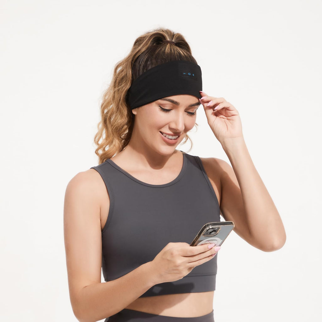 Bluetooth 5.2 Sleep Headphones Headband with Mic, 12H Playtime, Black & Grey A383