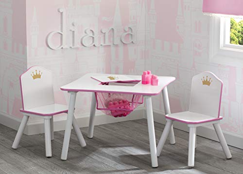 Delta Children Princess Crown Kids Wood Table and Chair Set with Storage, White/Pink K3028