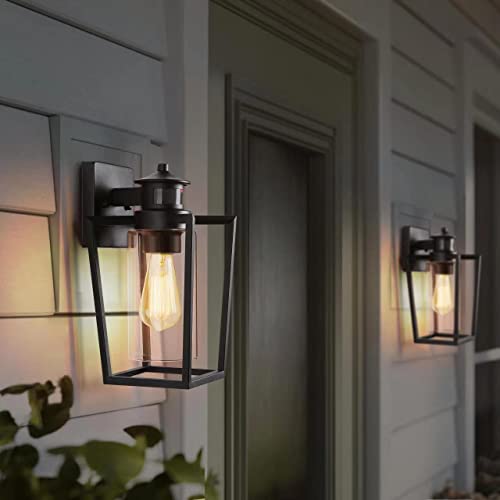 Set of 2 Gooseneck Outdoor Wall Lights with Motion Sensor, Black D2773