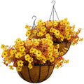 2 Sets Outdoor Artificial Flowers with Hanging Baskets, Yellow Orange G59149