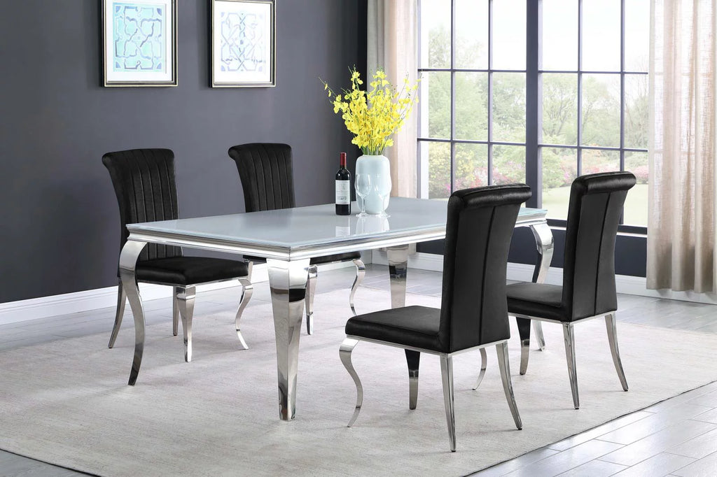Carone Rectangular Glass Top Dining Table White Chrome Z19912