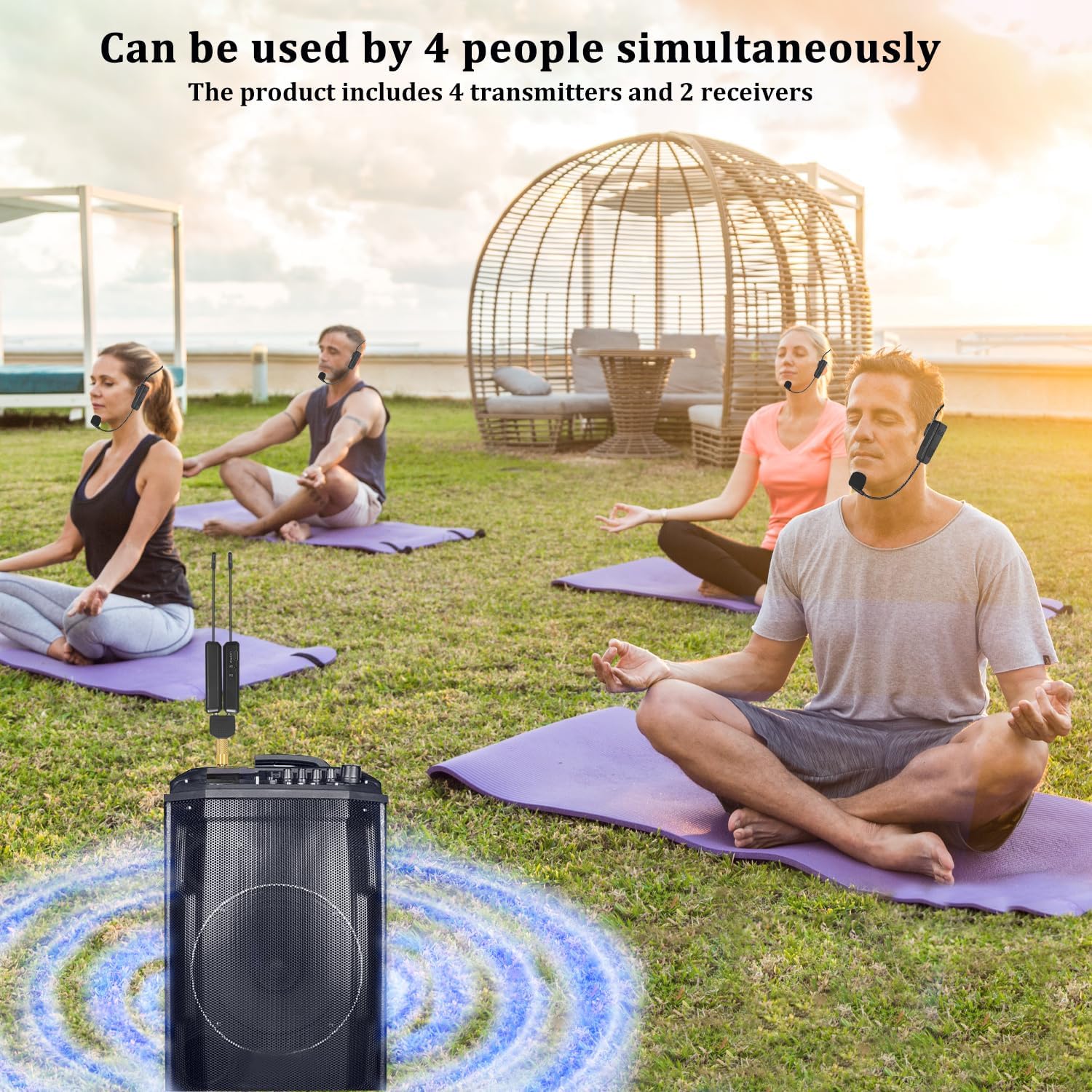 Wireless Microphone System for 4 People, 2.4G Headset and Handheld Mics S798