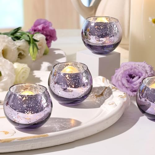 Volens Round Gold Votive Candle Holders, Mercury Glass Candle Holder Set of 12