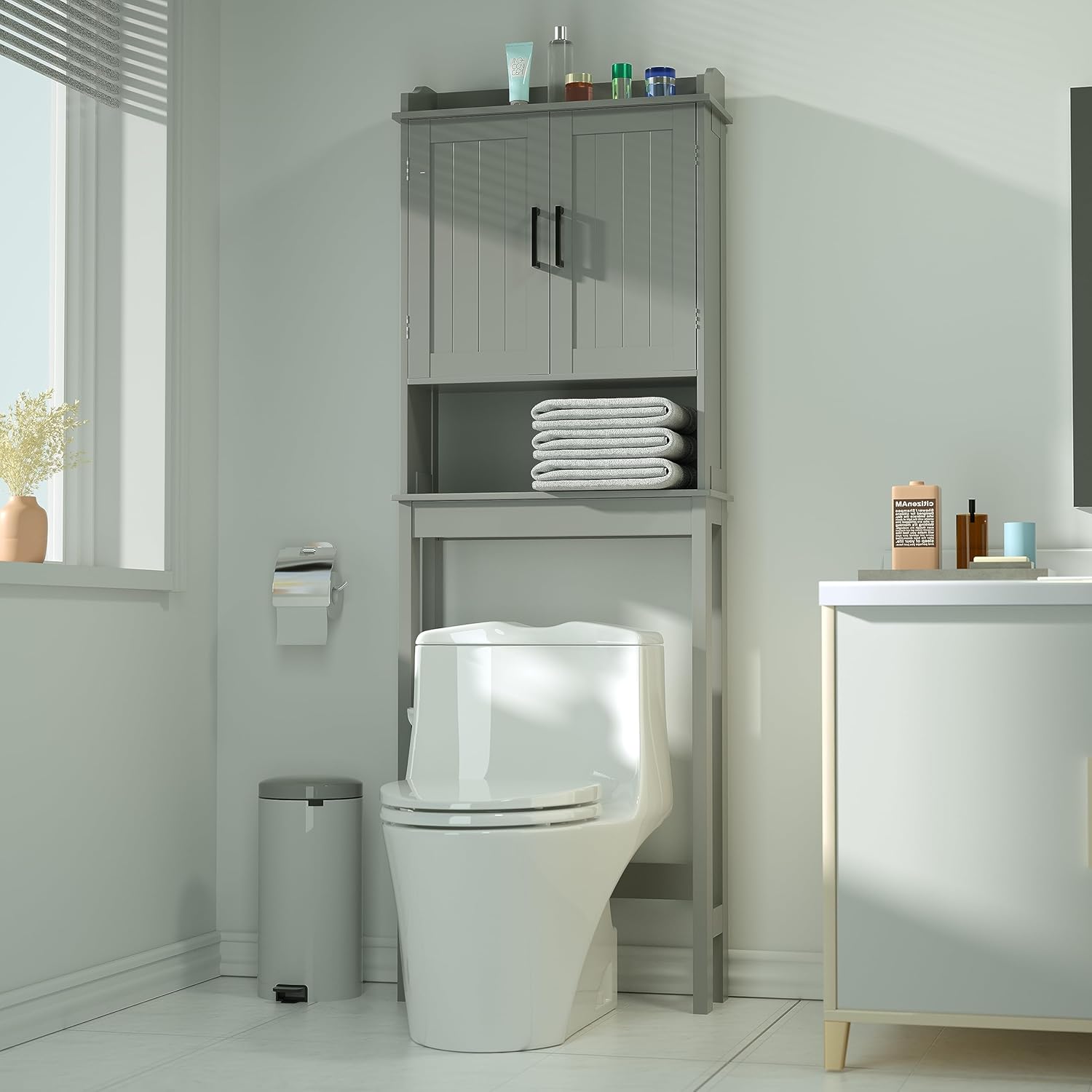 Over The Toilet Storage Cabinet with Adjustable Shelf, Grey V8403