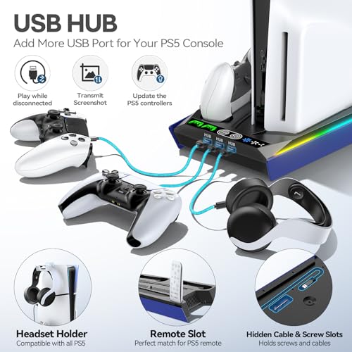 PS5 Stand with Cooling & Charging Station for Disc & Digital Console U78876