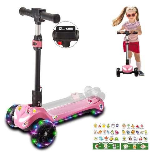 3 Wheel Electric Scooter for Kids and Toddlers Ages 3-8, LED Display, Premium Front Light and Wheel Lights, Boys and Girls, Safe Kick Lightup, Folding EScooter, 5Mph Safe Speed, 80min Ride Time