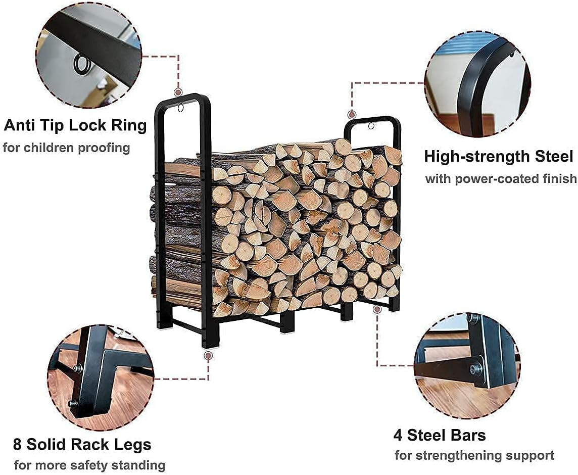 Artibear 4ft Outdoor Firewood Rack with Indoor Storage Holder, Black G680099