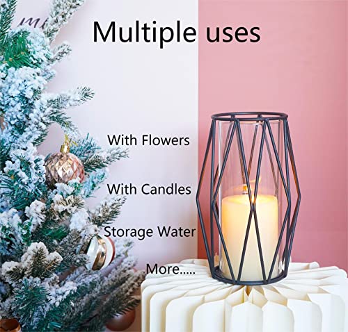2Pcs Gold Pillar Hurricane Candle Holders with Glass and Metal Stand E76606