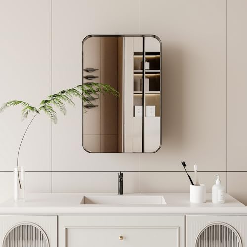Recessed Metal Framed Medicine Cabinet with Mirror and Adjustable Shelves, White K9160