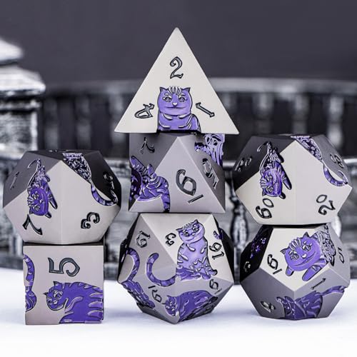 Metal DND Cat Dice 7PCS Polyhedral RPG Dice Set with Gift Case B373640