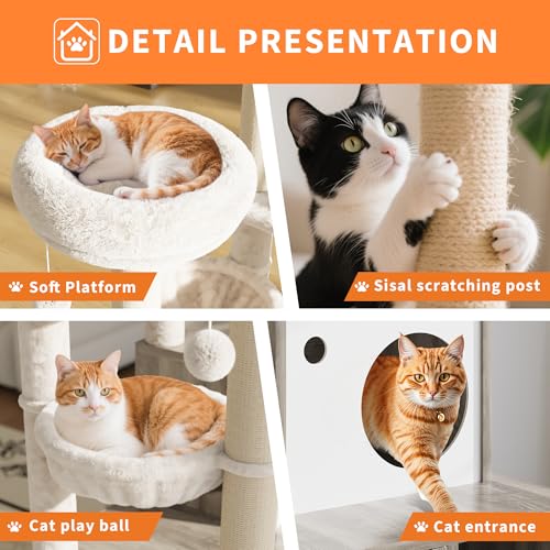 Cat Litter Box Enclosure with Cat Tree Tower, Sisal Scratching Post, Rustic Brown U730