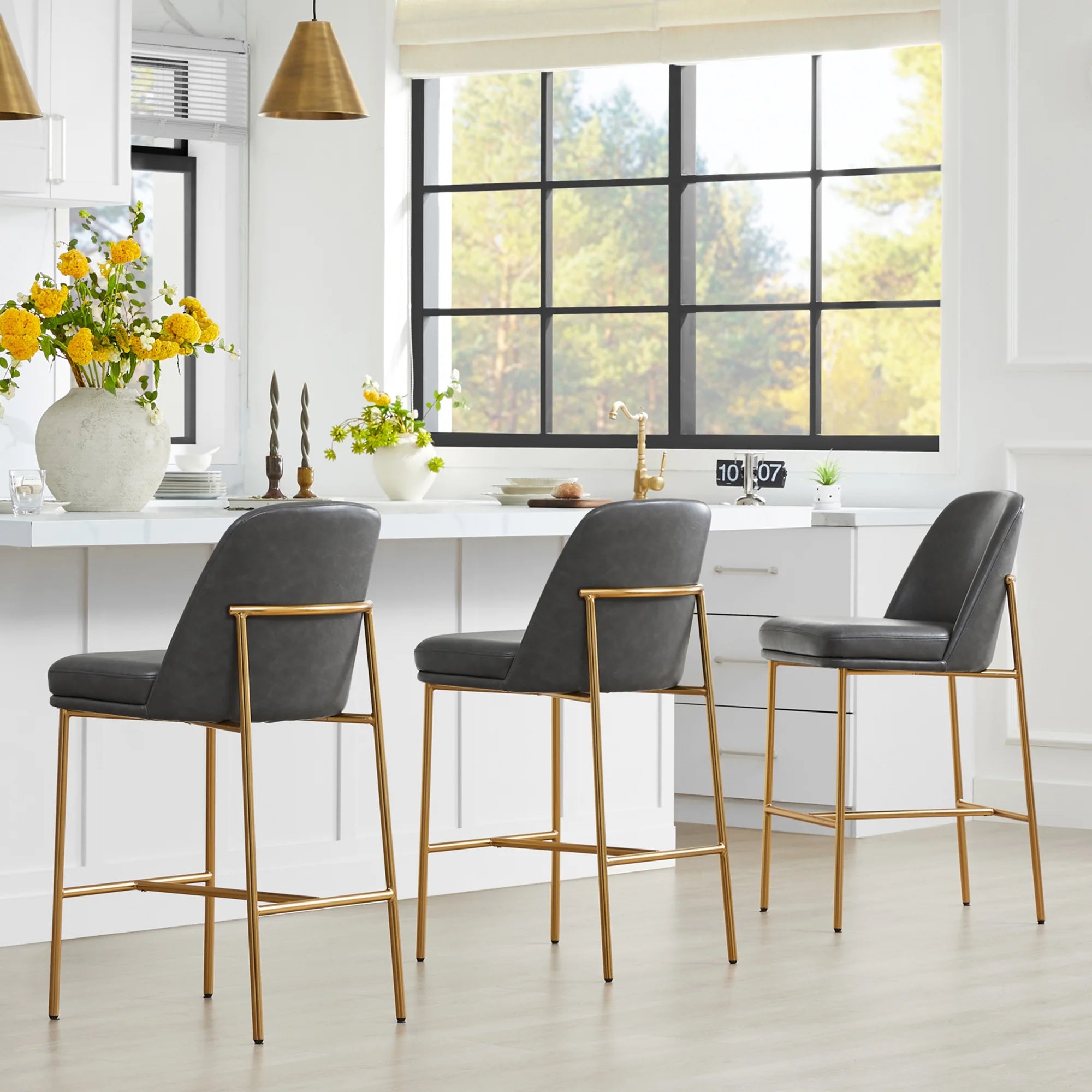 CHITA Modern Counter Height Bar Stool Set of 2, 27 inch, Faux Leather Y647
