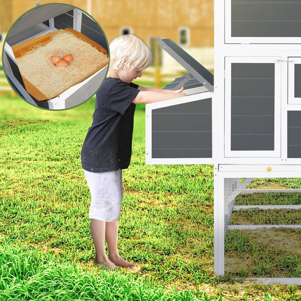 95'' Wooden Walk-in Chicken Coop for 10 Chickens with 4 Nesting Boxes V7048