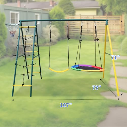 Metal Swing Set for Kids 3-12 with 2 Swings, Glider & Climbing Ladder K392