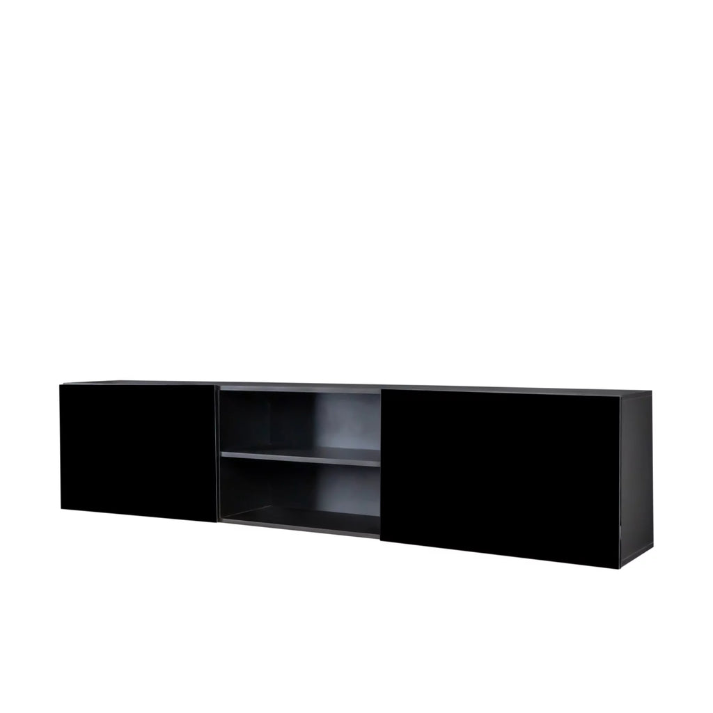 Floating TV Stand with Shelf and Clamshell Doors, High Gloss B46123