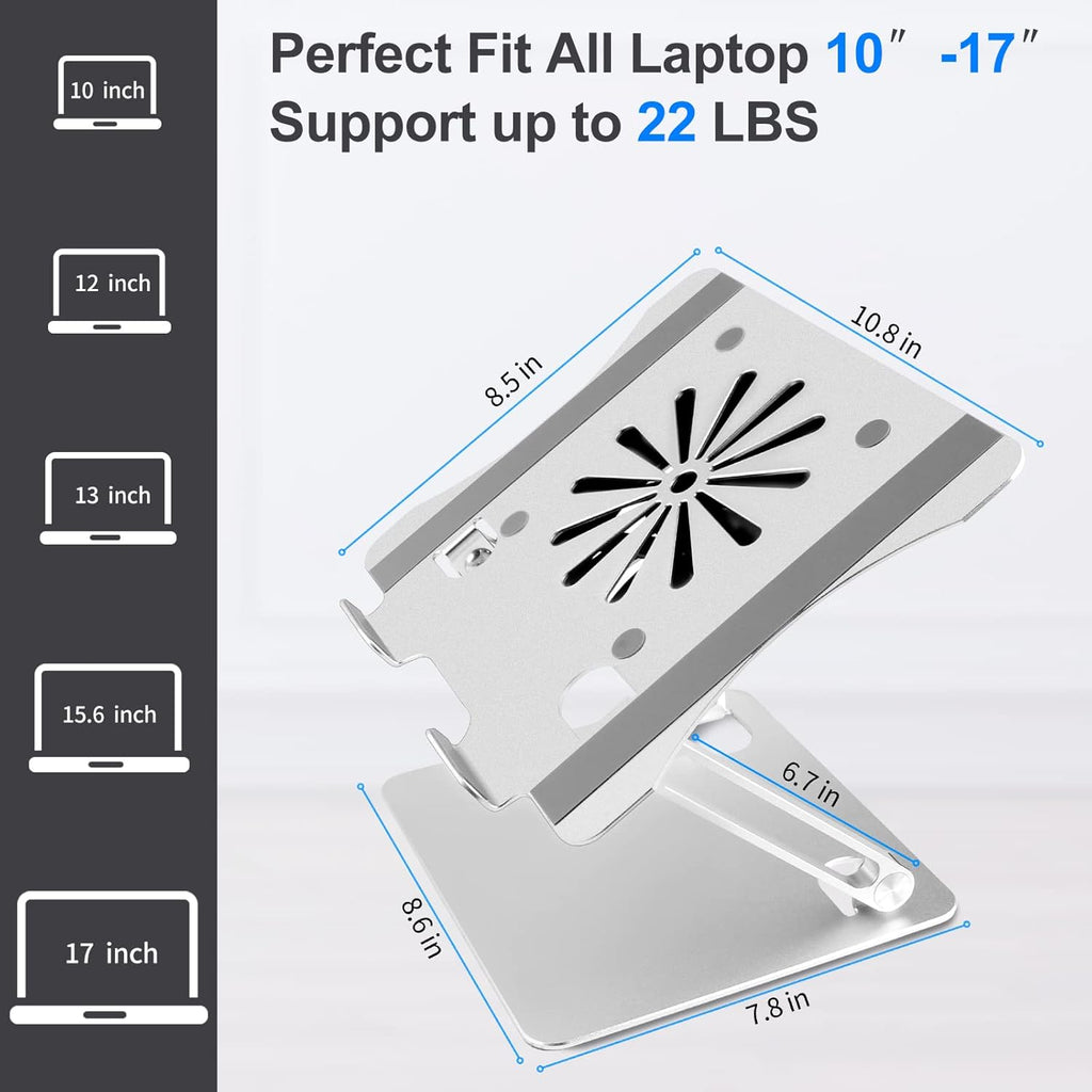 Laptop Stand with Fan, Foldable & Height Adjustable, Compatible with MacBook Air Pro, Dell, HP, Notebook 10-17.3” Silver E127
