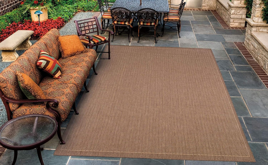Couristan Recife Saddle Stitch Indoor/Outdoor Area Rug, 7'6", Cocoa Brown-Natural I1448