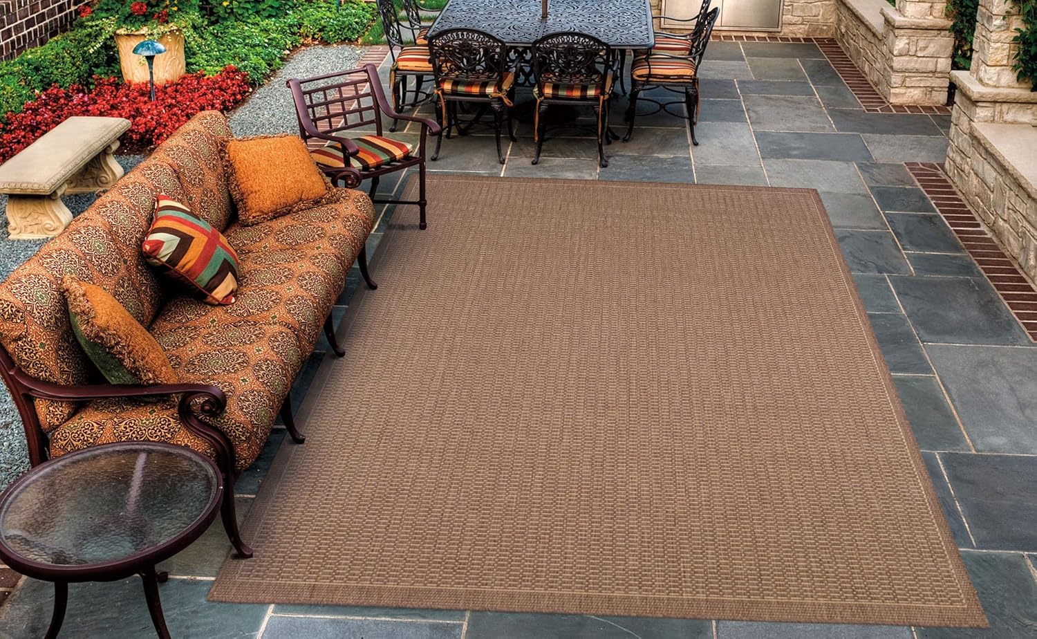 Couristan Recife Saddle Stitch Indoor/Outdoor Area Rug, 7'6", Cocoa Brown-Natural I1448