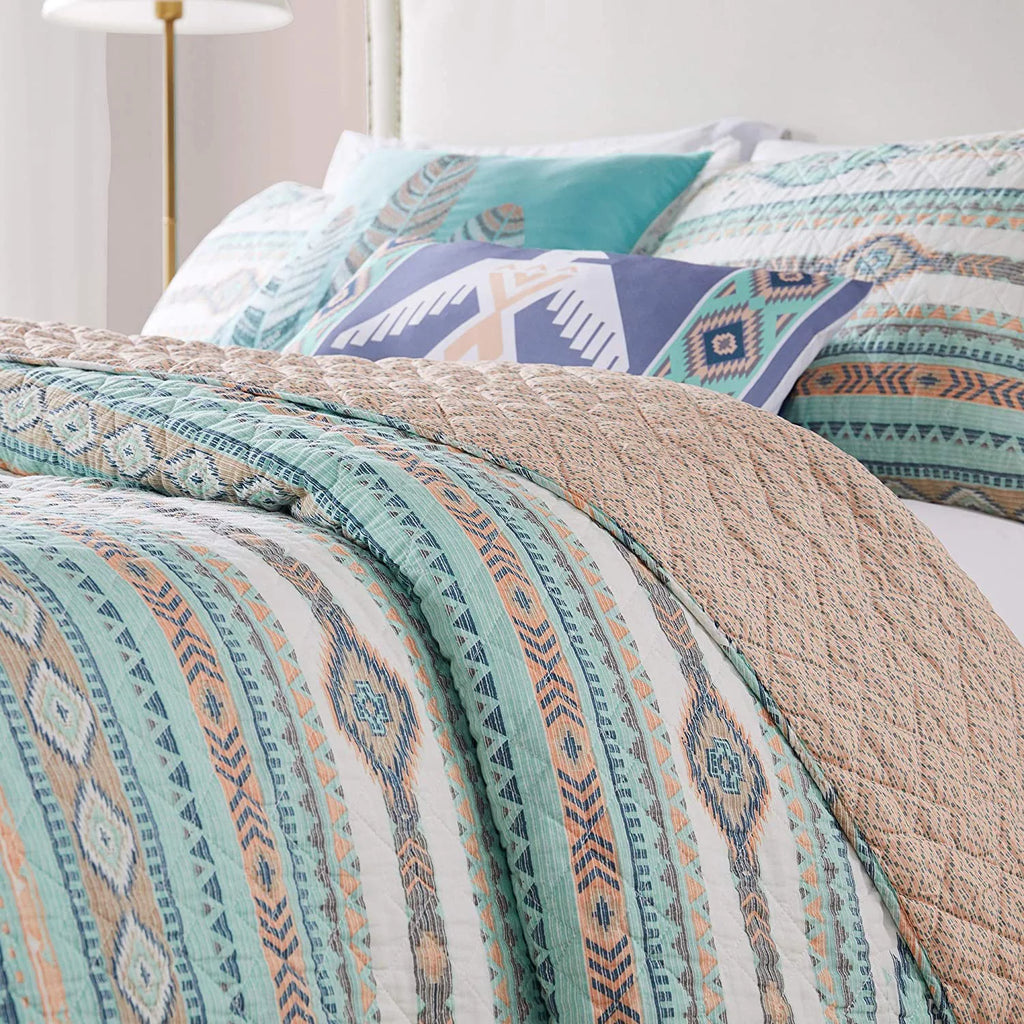 Barefoot Bungalow Phoenix Southwestern Motif 3-Piece King/Cal King Quilt Set, Turquoise Z82004