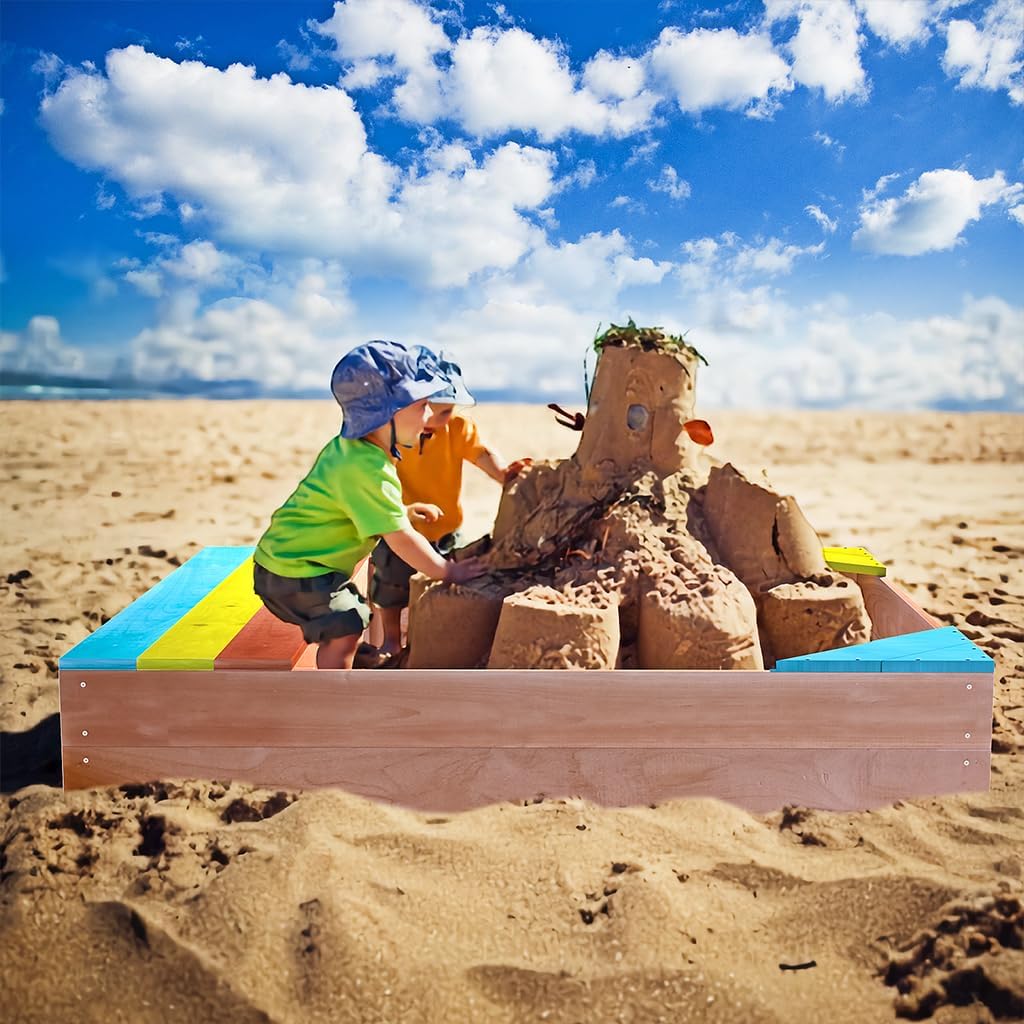 Wooden Cedar Sandbox with Seat Boards, Bottom Liner Included Z39201