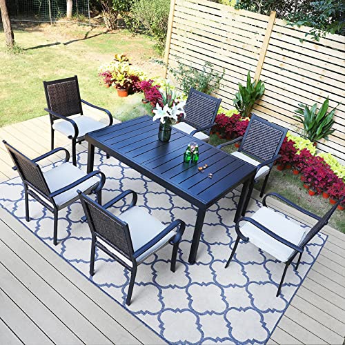 PHI VILLA 9 Piece Outdoor Extendable Dining Set for 8 with Rattan Chairs B58603