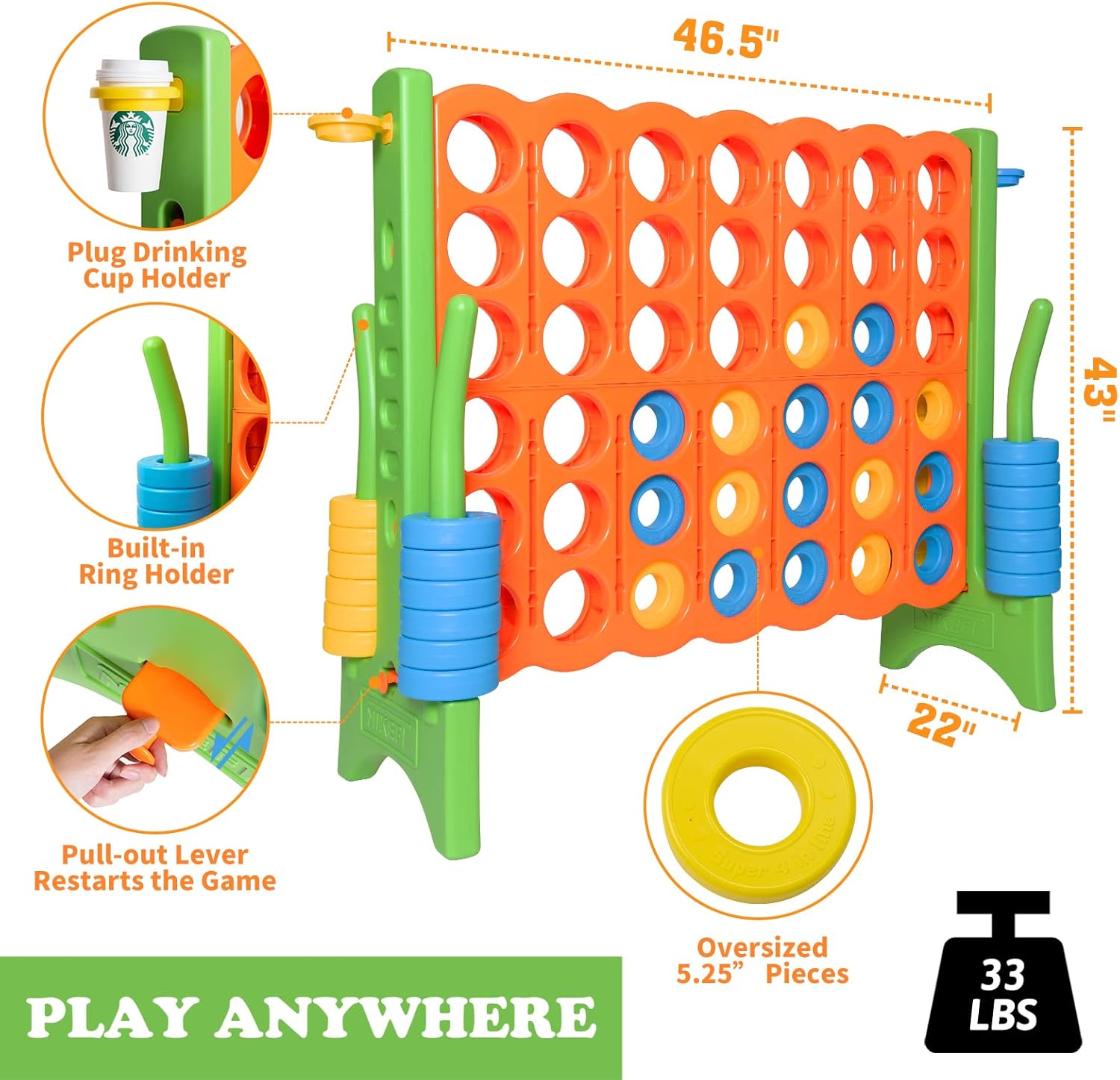 Jumbo Connect in-a-Row Game Set with Carry Bag, 48" Giant Plastic Game for Adults & Kids F261206