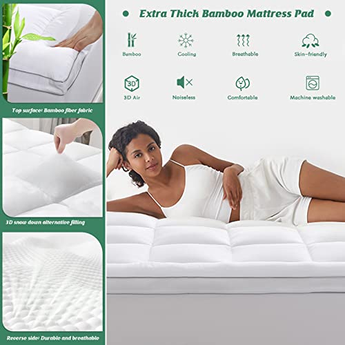 GRT Cooling Mattress Pad Cover Rayon from Bamboo Twin XL, Extra Thick Quilted Fitted Topper with Deep Pocket N76176