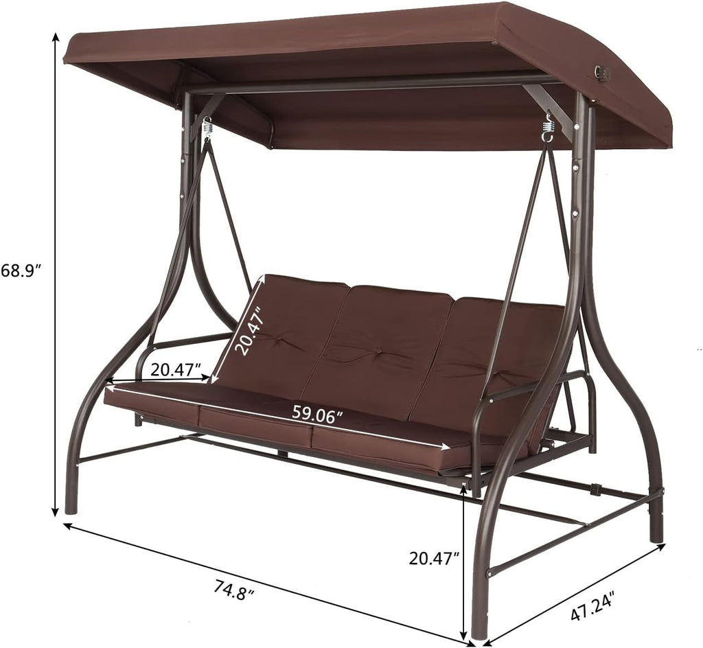 NA Steel Swing Outdoor Patio Seat with Cushion and Canopy O288434