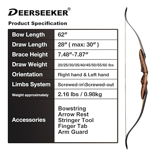 Deerseeker Archery 62" Takedown Recurve Bow Set for Adults & Youth, Right and Left Hand, 20-60lbs R34614