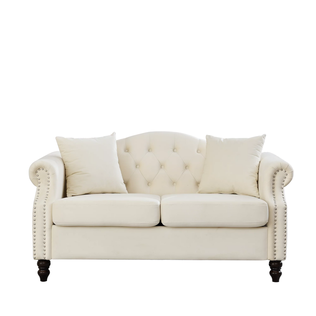 57" Chesterfield Sofa Grey Velvet 2 Seater Tufted Couch with Rolled Arms V45945