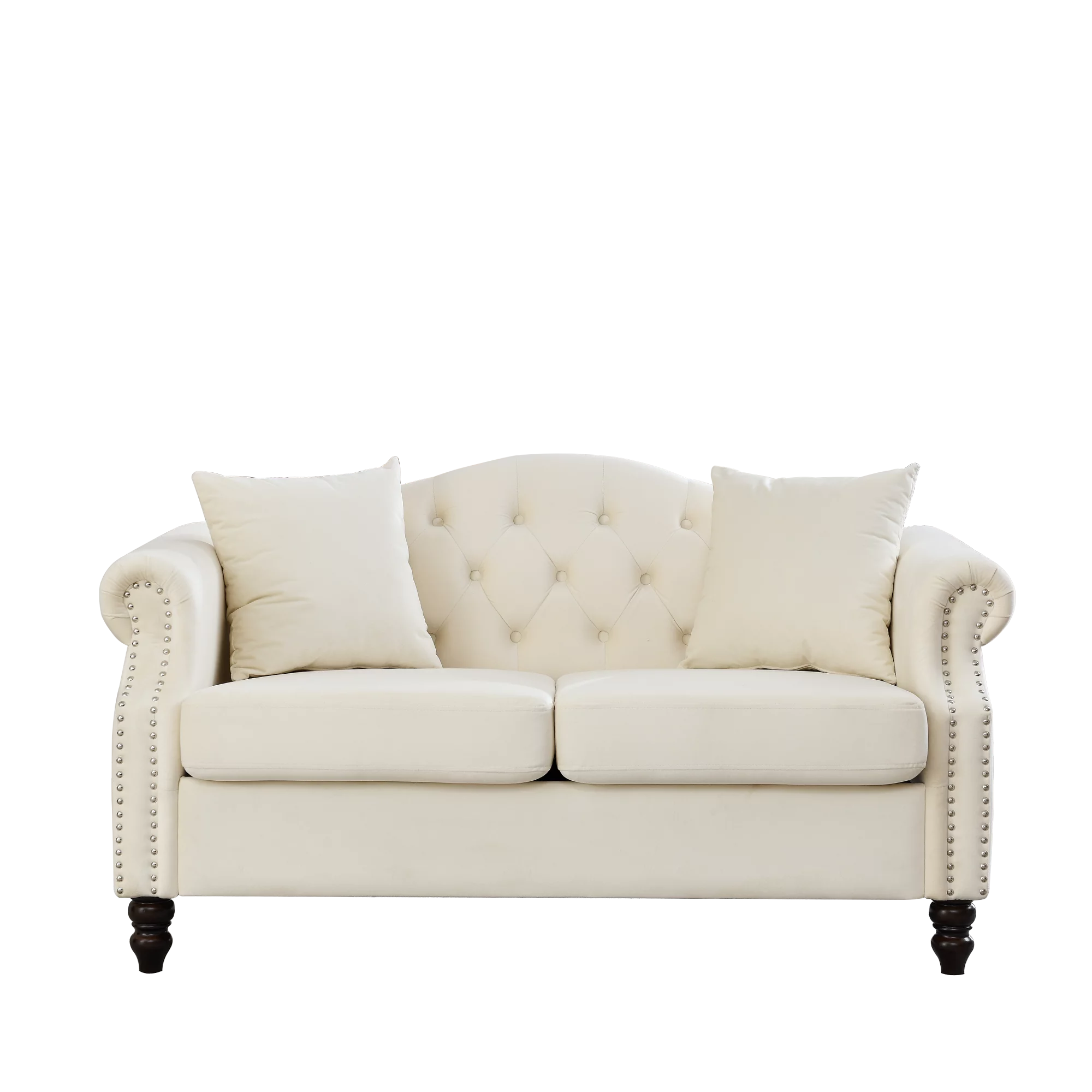 57" Chesterfield Sofa Grey Velvet 2 Seater Tufted Couch with Rolled Arms V45945