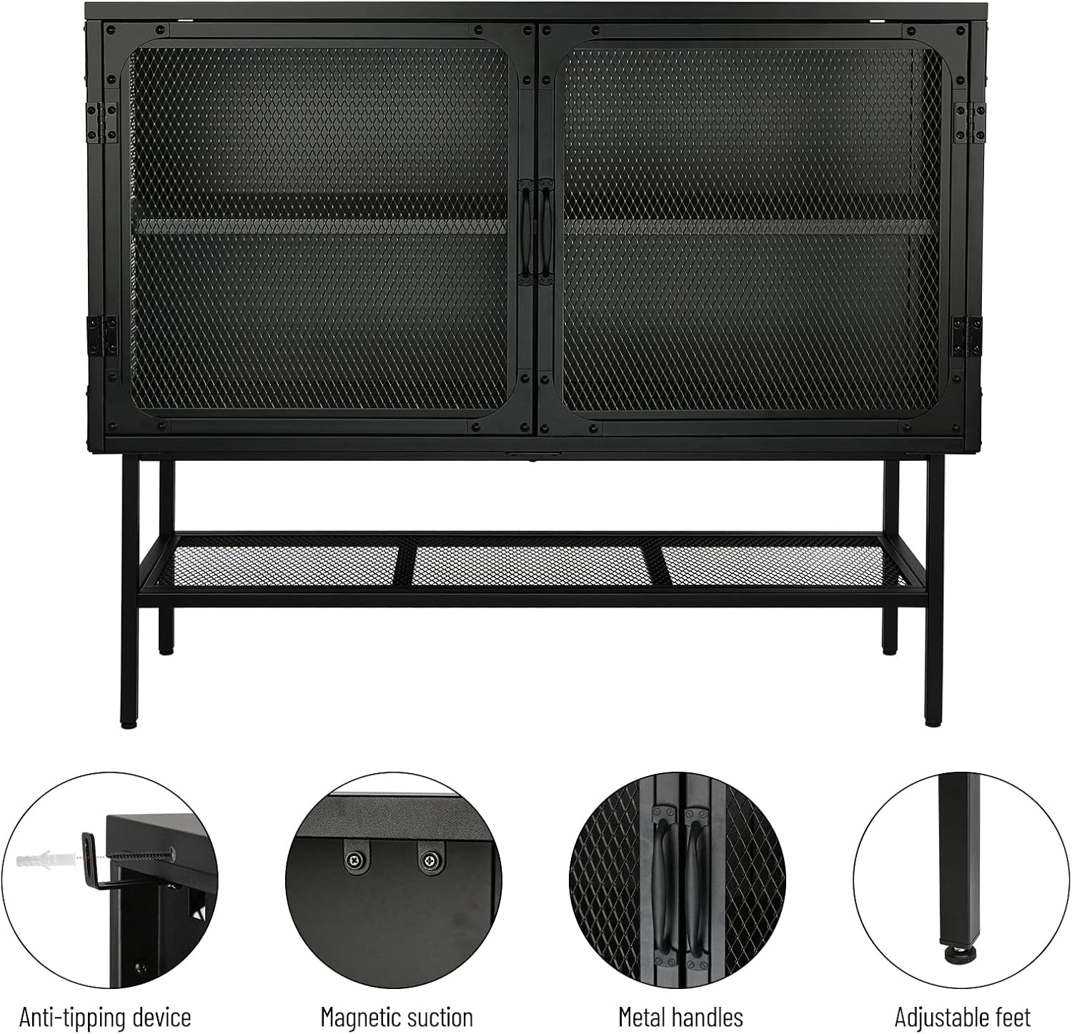 LUMISOL Industrial Cabinet Console Table with 2 Mesh Doors and Adjustable Shelf N2446
