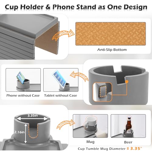 Bamboo Couch Cup Holder Tray with 360° Cup Holder, Removable Anti-Slip Organizer L3348