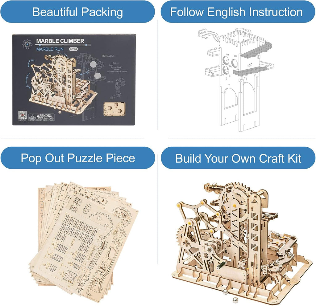 Rowood 3D Wooden Marble Run Puzzle Craft Toy, DIY Model Building Kit for Adults & Teens Y280652