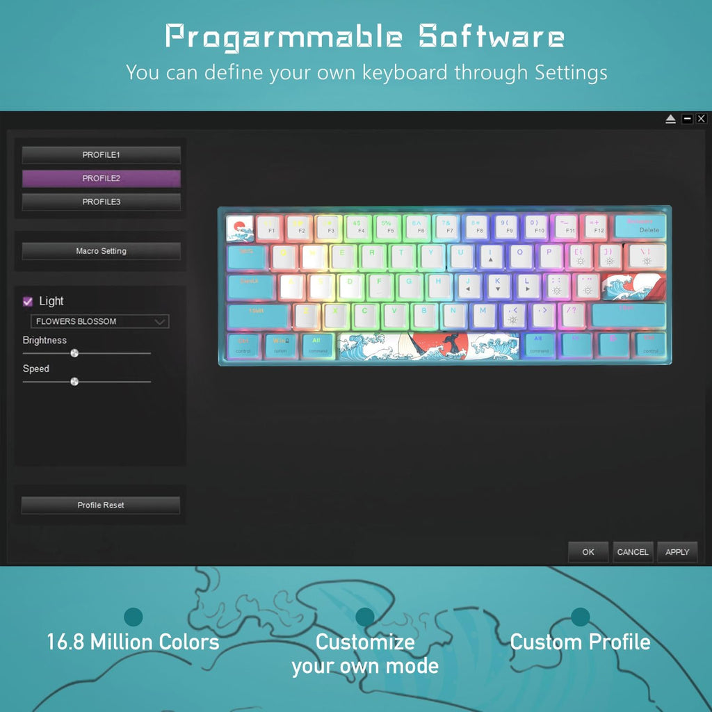 Womier WK61 60% RGB Wired Gaming Keyboard, Hot-Swappable, Red Switch S434778