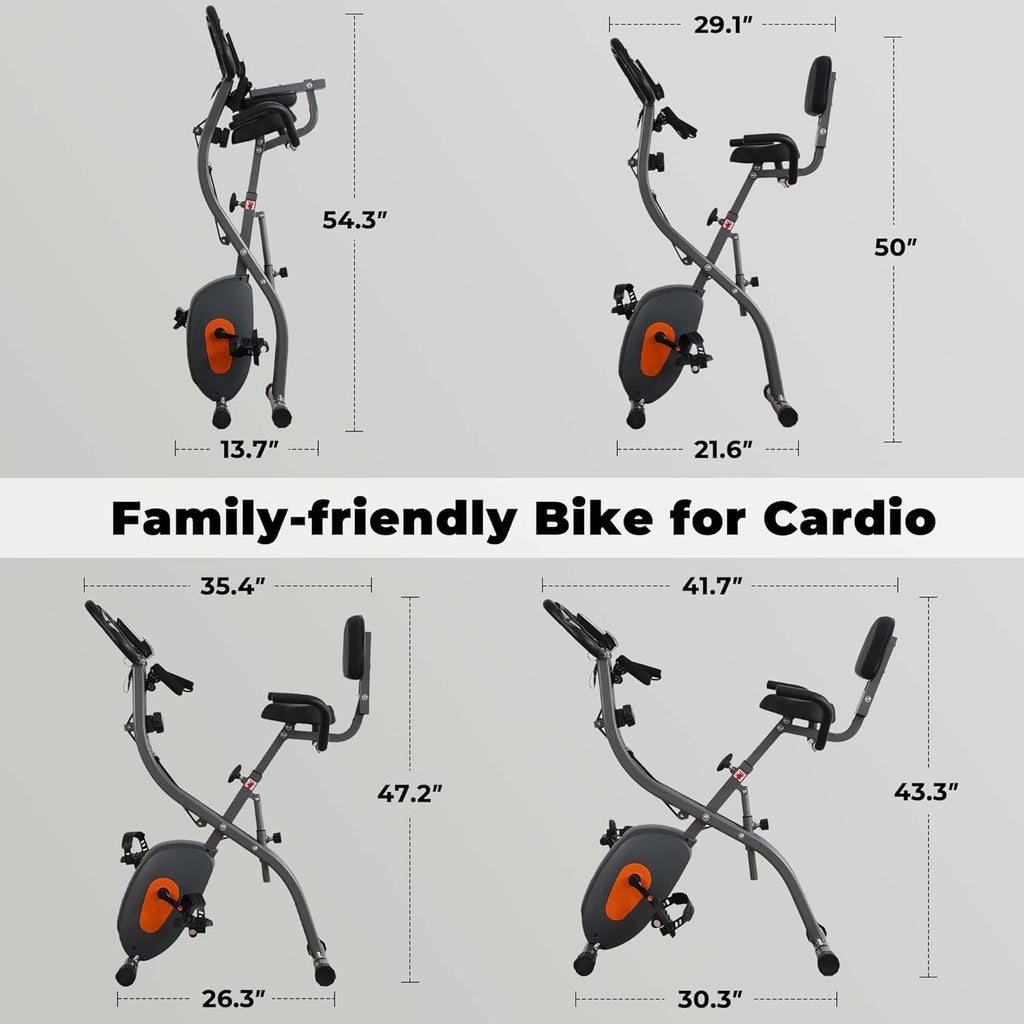 Folding Exercise Bike with Arm Resistance Bands and Pulse Sensor LCD Monitor J107067