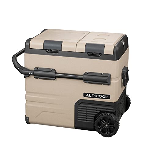 Alpicool TAW45 Portable Freezer, 12 Volt Refrigerator with Wheels, Dual Zone Temperature Control, 47 Quart (45 Liter) 12V Car Fridge Freezer for Travel, Camping, Fishing, Outdoor