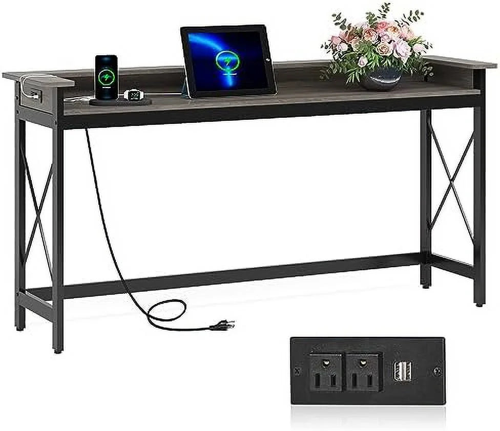 Sofa Table with Outlets and USB Ports, 70.9 inch Console Table for Living Room L879533