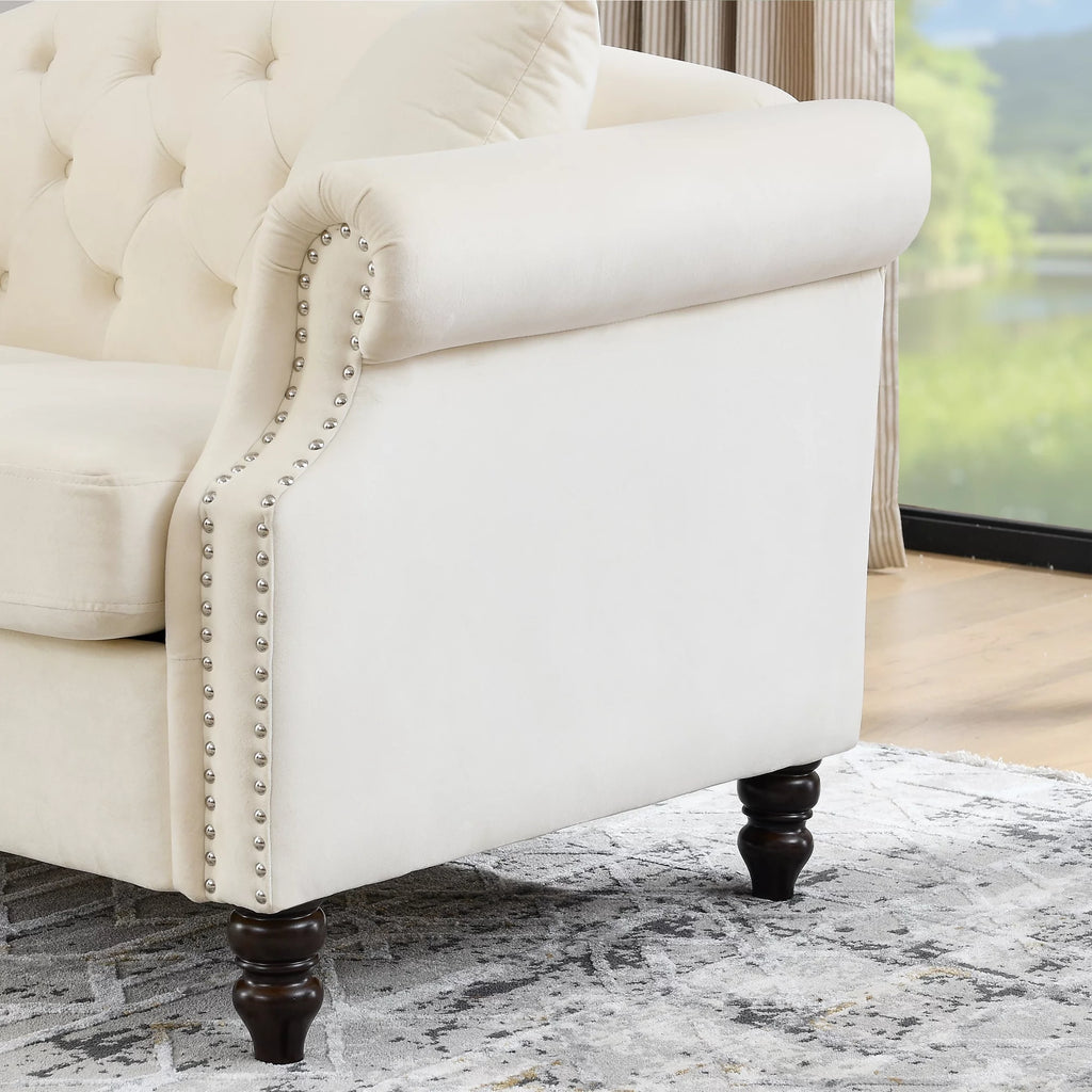 57" Chesterfield Sofa Grey Velvet 2 Seater Tufted Couch with Rolled Arms V45945