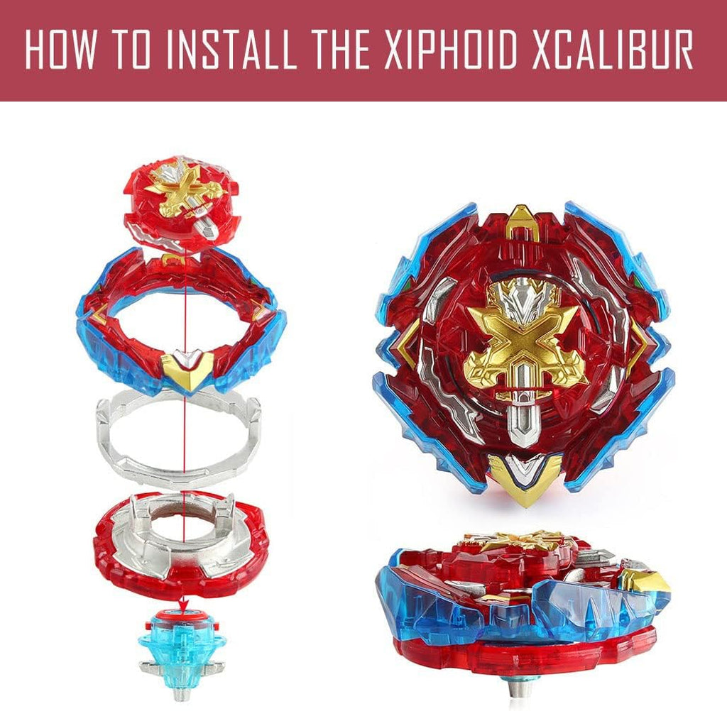 Bey Battling Launcher Set B-200 Xiphoid Xcalibur Xanthus Burst, Left and Right Spin Sword Ripcord, Red G615904