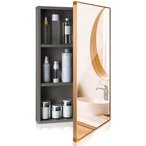 Medicine Cabinets with Mirror Bathroom Mirror Medicine Cabinet Wall Mounted Framed Recessed Bathroom Medicine Cabinet with Mirror 16 x 24 inch Mirror Cabinet Size (Light Grey,1 Pack)