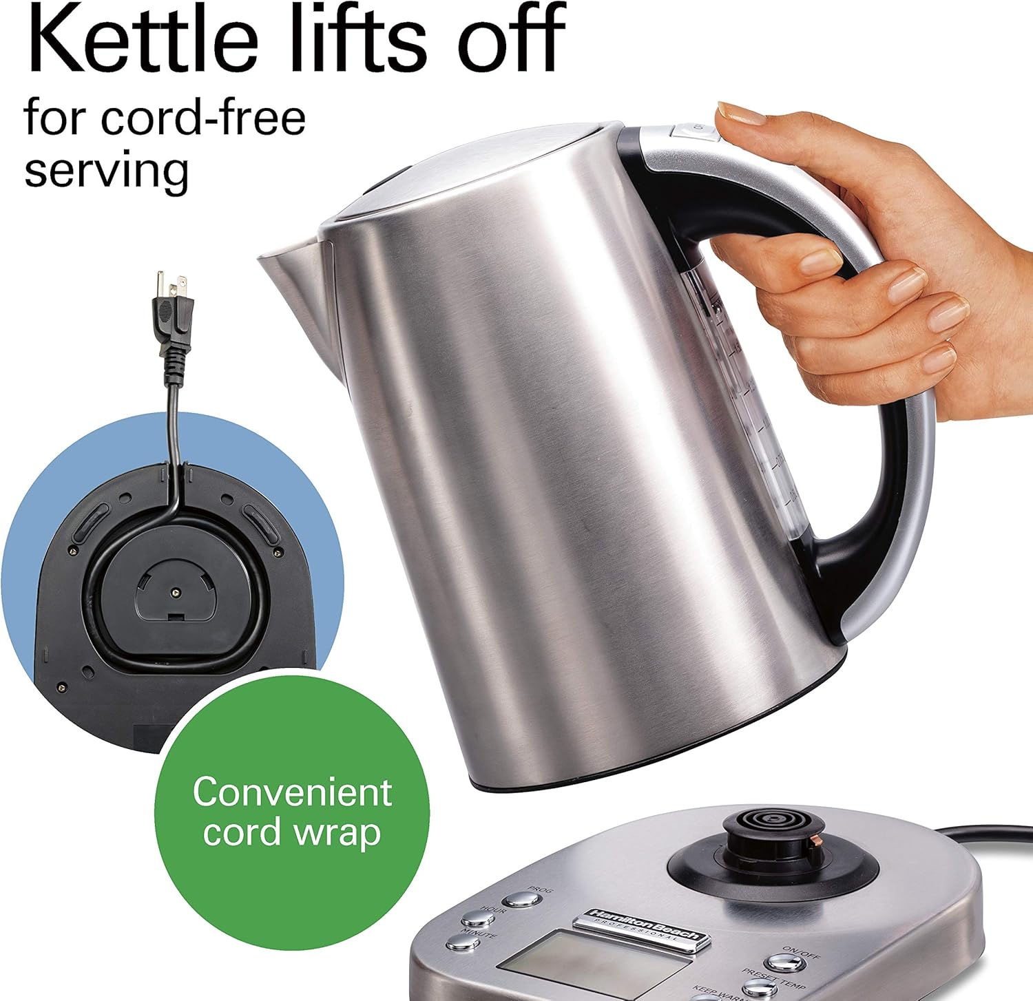 Hamilton Beach Professional Digital Electric Tea Kettle, 1.7 Liter, Silver P390