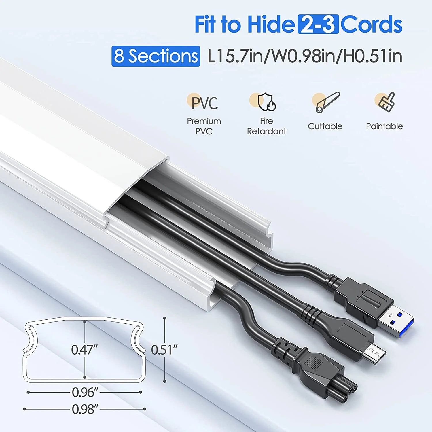 125in Cord Cover Wall Cable Management for 3 Cords, White N180233