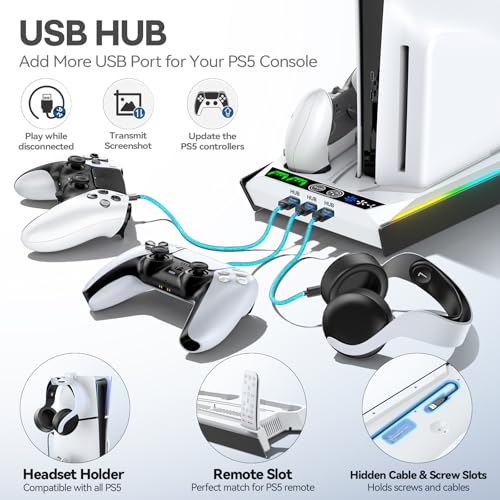 PS5 Stand with Cooling & Charging Station for Disc & Digital Console U78876