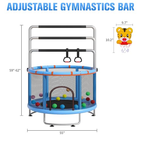 55" Kids Trampoline with Enclosure Net and Basketball Hoop M907892