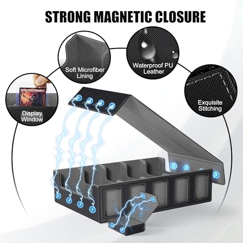 Trading Card Storage Box with Commander Display, 5-Row Deck Case, Black Purple B7043