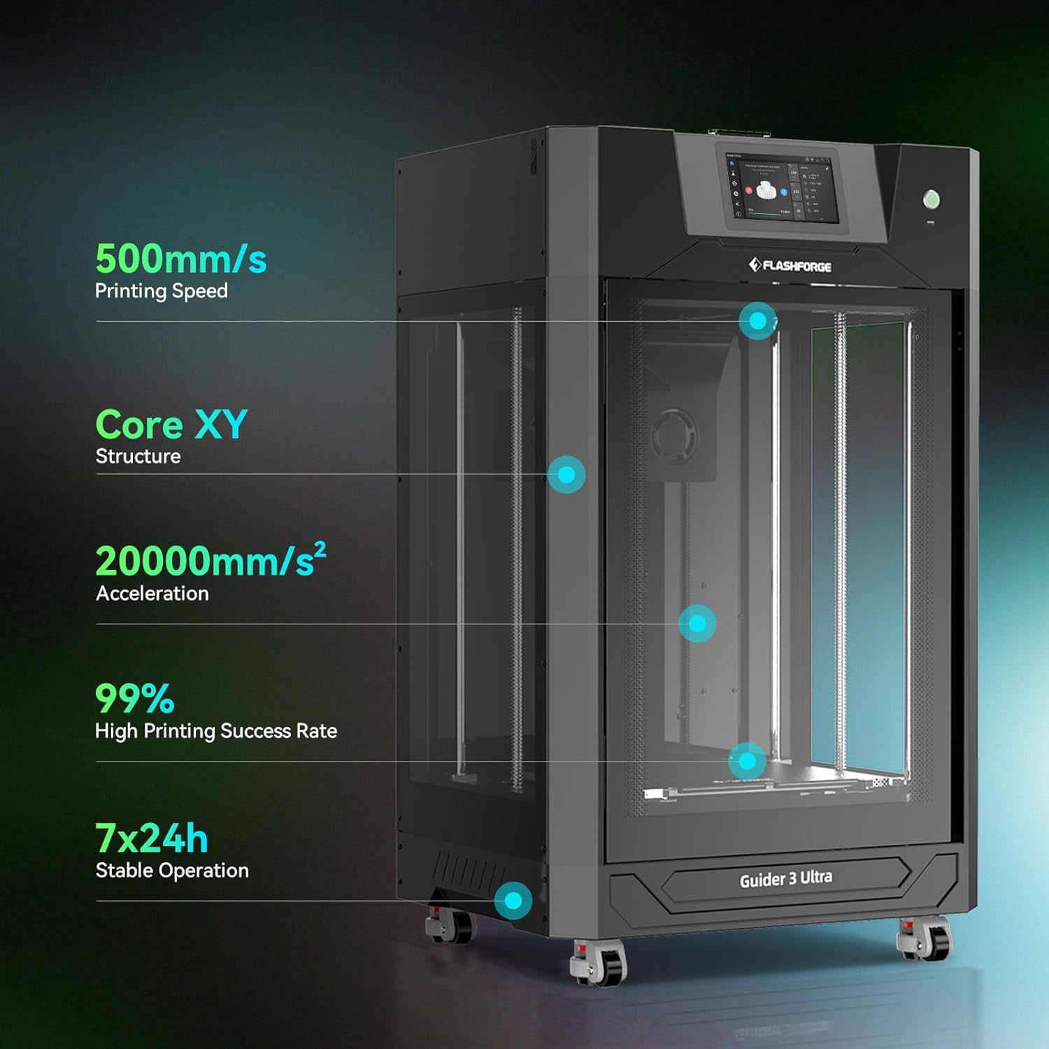 FLASHFORGE Guider 3 Ultra 3D Printer, Dual Extruder with Auto Leveling, 330x330x600mm E7416