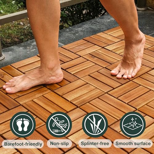 Interlocking Acacia Wood Deck Tiles 12x12" Outdoor Waterproof Patio Flooring K561