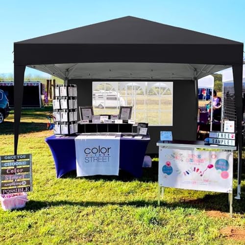 10x10 Pop Up Canopy Tent with 4 Removable Sidewalls, Waterproof, Black Q535