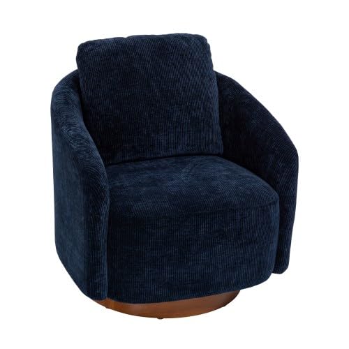 30.3" W Swivel Barrel Chair, Modern Swivel Accent Chairs for Living Room, Chenille 360 Degree Club Chair, Reading Side Chairs for Bedroom Comfy Round Barrel Armchair with Wood Base, Ivory